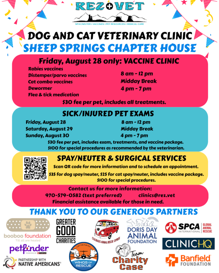 August 28 Springs Springs Spay/Neuter/Vaccine Clinic Rez Vet
