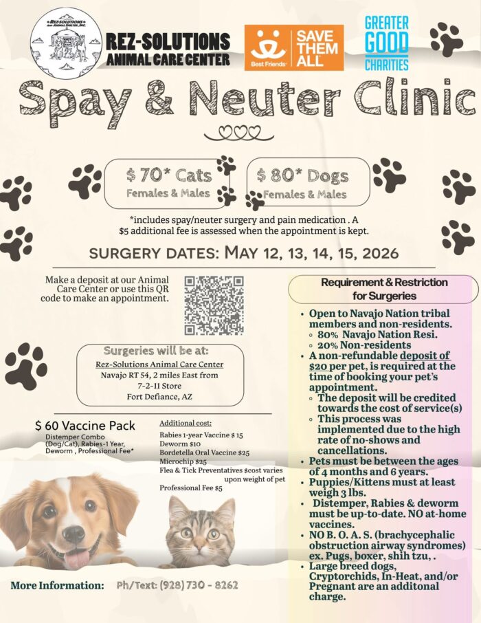 Rez-Solutions May 12, 13, 14, 15 Spay and Neuter clinic, Fort Defiance, AZ