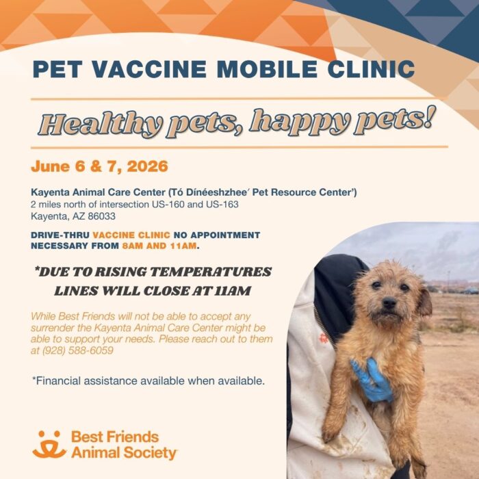 Best Friends Animal Society Pet Vaccine clinic June 6 & 7 Kayenta Animal Care Center