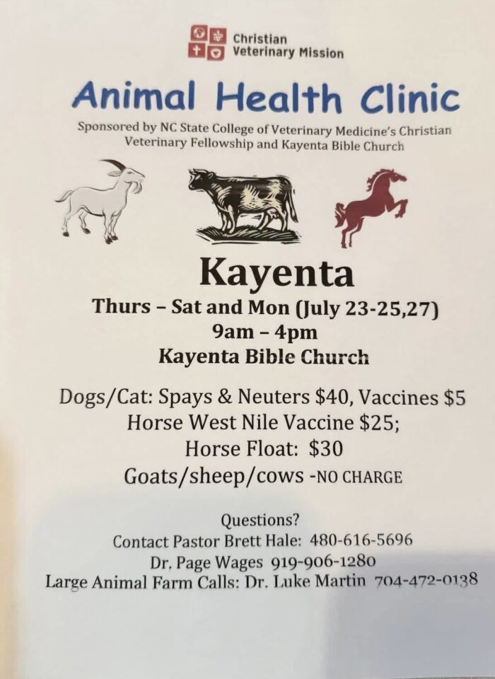 Christian Veterinary Mission Animal Health Clniic Kayenta Bible Church July 23-25, 27
