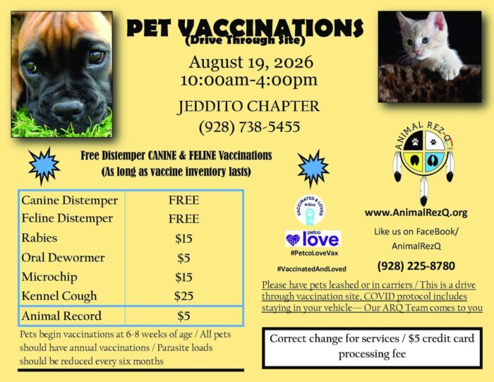 Animal Rez-Q August 19 vaccination clinic Jeddito