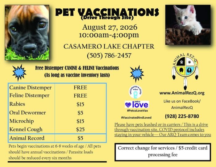 Animal Rez-Q August 27 Casamero Lake Chapter Vaccination Clinic