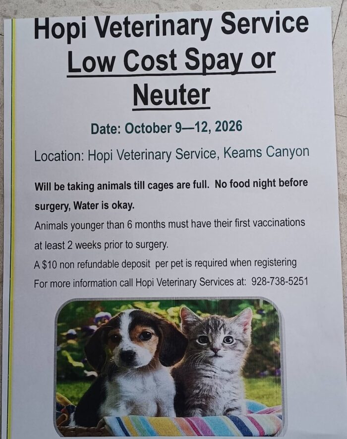 Hopi Veterinary Services October 9-12, Keams Canyon