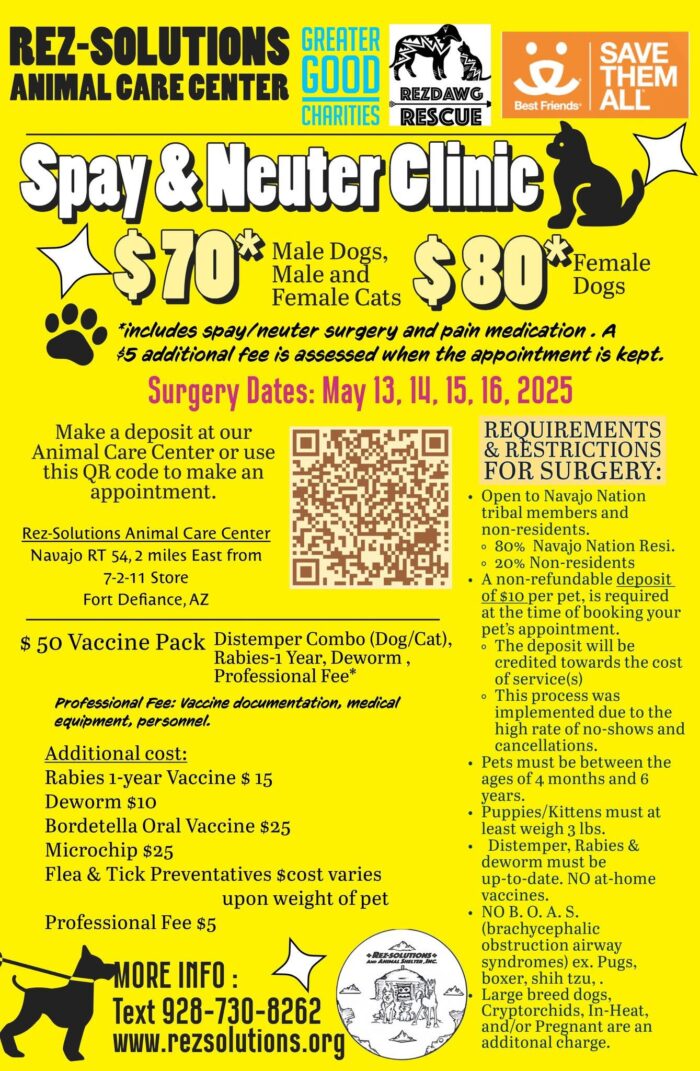 May 13-16 Rez-Solutions Animal Care Center Spay & Neuter Clinic