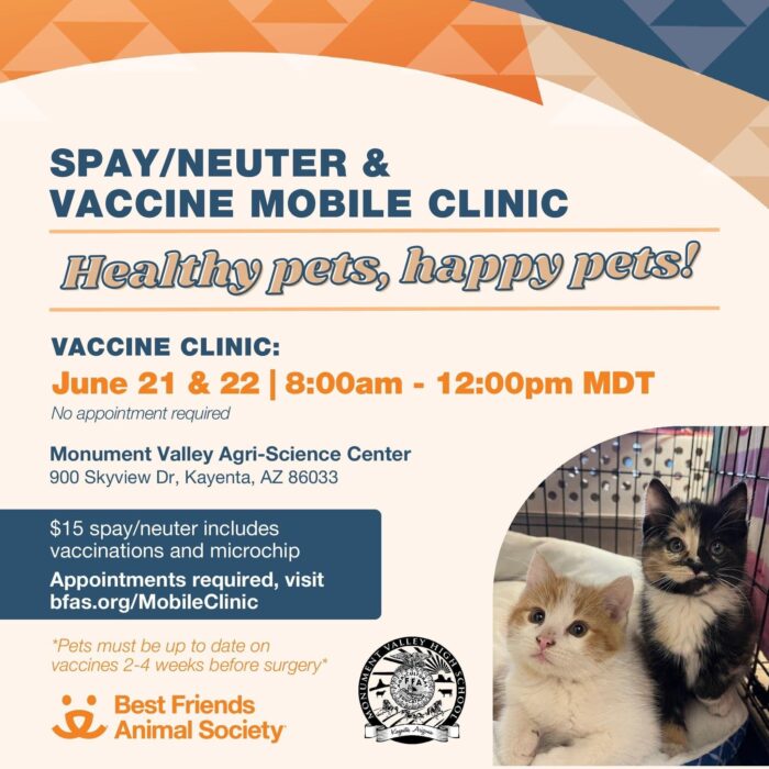 Best Friends June 21 & 22 spay/neuter and vaccination clinic Kayenta Monument Valley Agri-Science Center