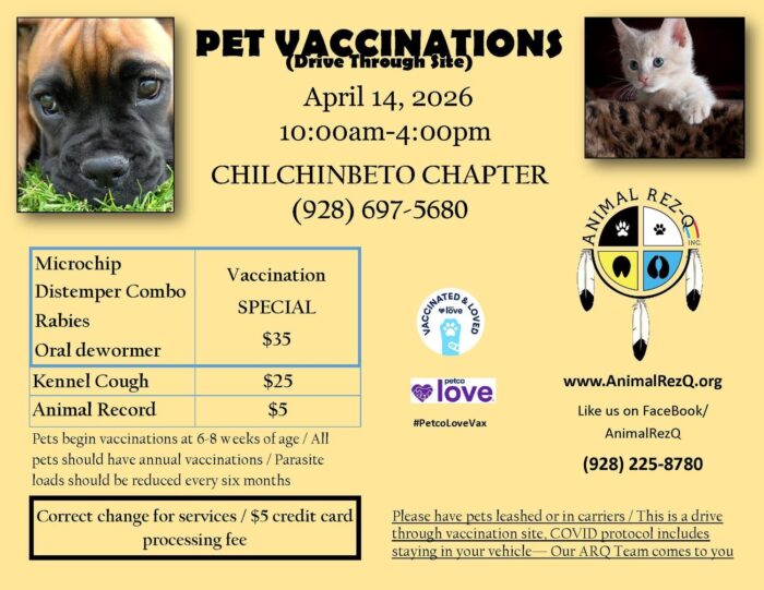 April 14 Chilchinbeto Chapter vaccination clinic Animal Rez-Q
