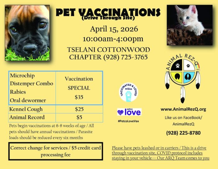 April 15 Tselani Cottonwood Chapter vaccination clinic Animal Rez-Q