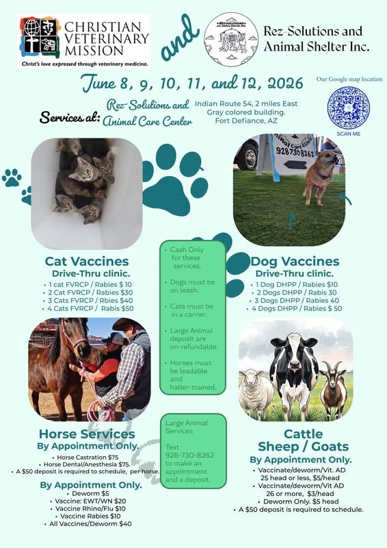 Christian Veterinary Mission and Rez-Solutions June 8-12 clinic