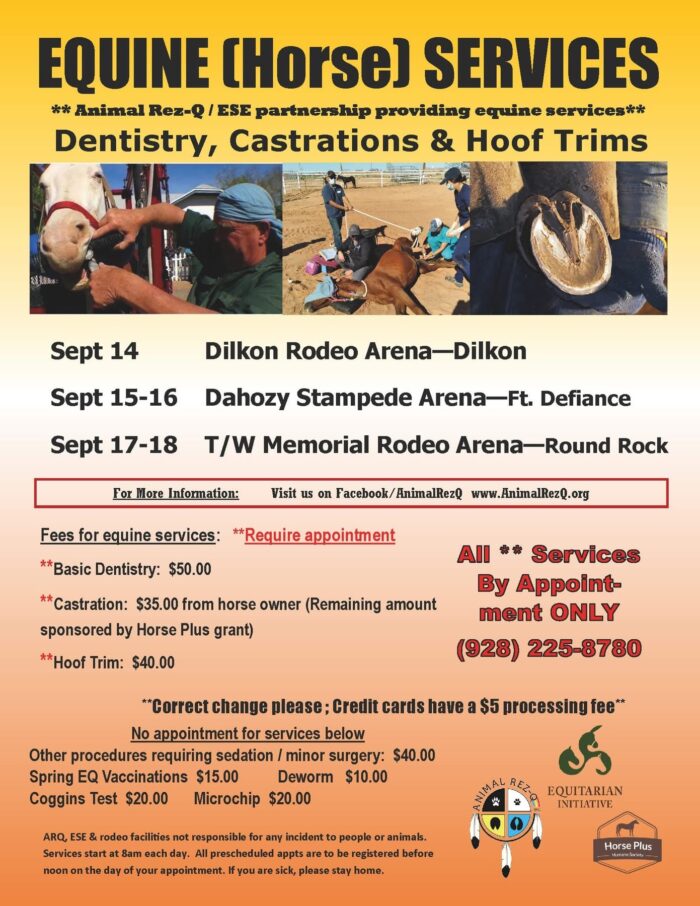 Equine Services September 14, 15-16, 17-18