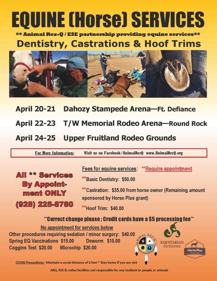Equine Services in April 3 locations Animal Rez-Q