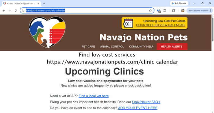 Navajo Nation Pets Upcoming Clinics graphic
