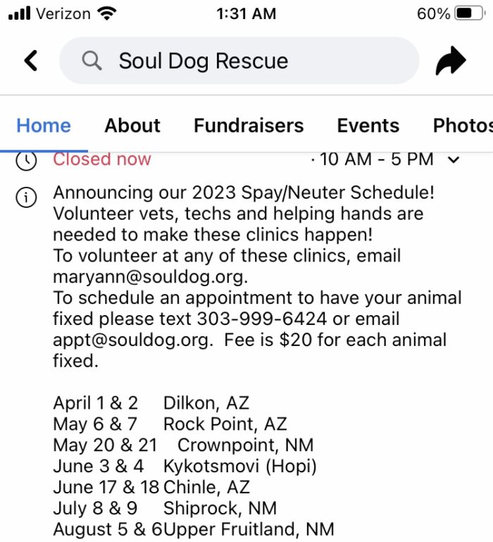 Soul Dog Spay Neuter Clinic Schedule April - August 2023