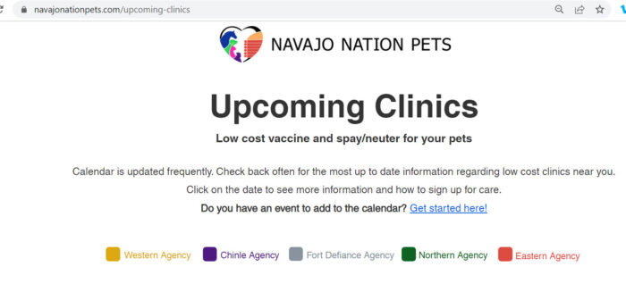 Navajo Nation Pets Upcoming Clinics collaborative calendar