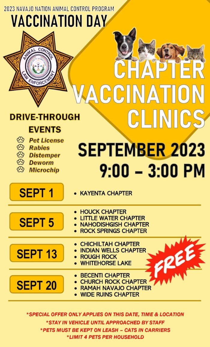 September Navajo Nation Animal Control Free Vaccination Clinics