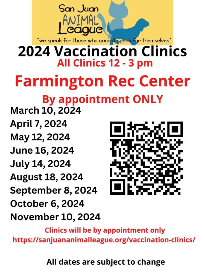 San Juan Animal League 2024 Vaccinations Clinics Farmington, NM