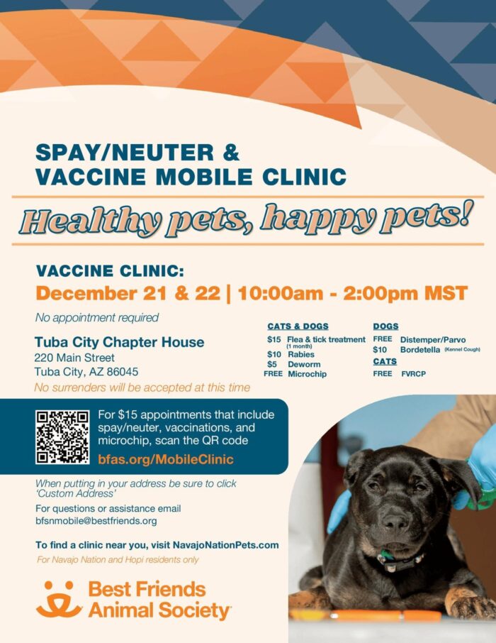 December 21 & 22 Tuba City Chapter House Spay/Neuter/Vaccinations by Best Friends Animal Society