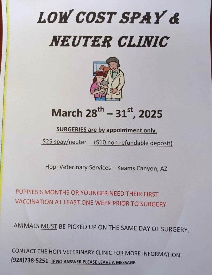 Hopi Veterinary Clinic March 28-31 Keams Canyon