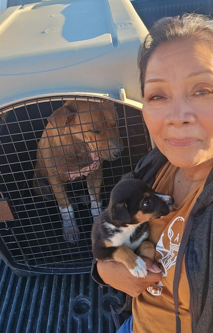 Denise Masayesva with foster puppies